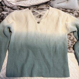 Girls Justice Sweater Sz 12 - White to teal ombre